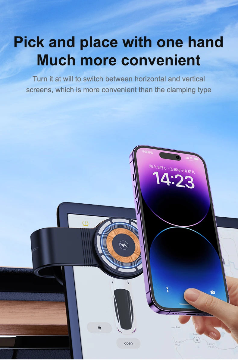 شاحن سيارة لاسلكي بقوة 15 وات وحامل هاتف مغناطيسي للوحة القيادة في السيارة لهاتف iPhone 15 14 13 12 Pro Max