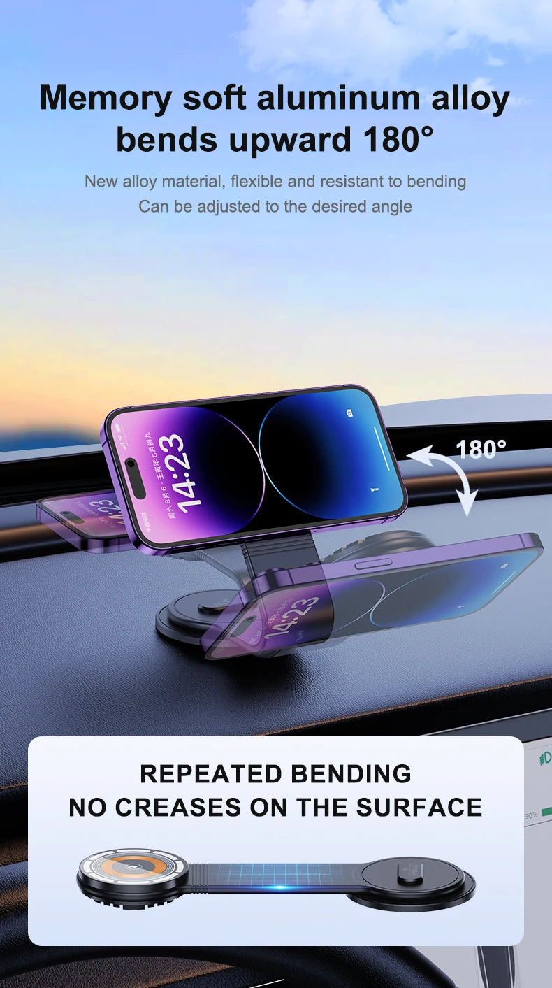 شاحن سيارة لاسلكي بقوة 15 وات وحامل هاتف مغناطيسي للوحة القيادة في السيارة لهاتف iPhone 15 14 13 12 Pro Max